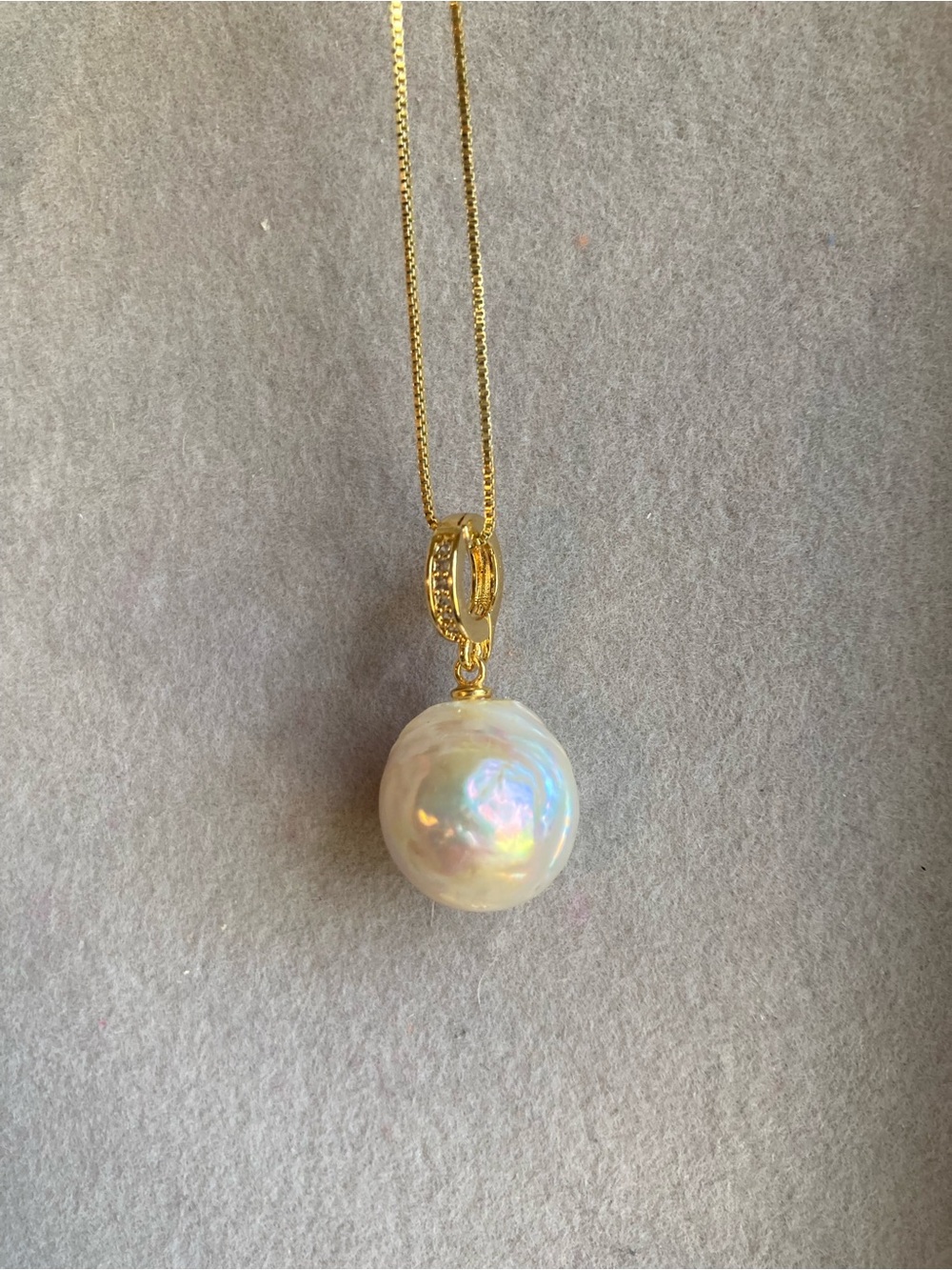 14mm Baroque Freshwater Pearl Pendant Rainbow Luster Gold openable Bail